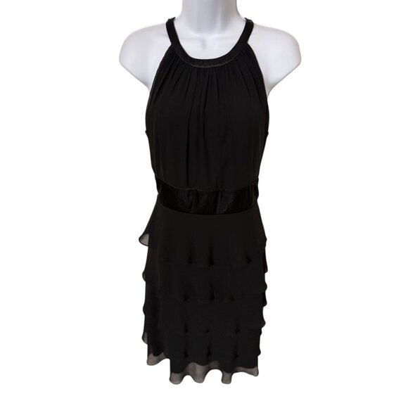 Jones Wear Black Halter Neck Sleeveless Tiered Ruffle Dress Size 8 Party - Picture 1 of 7